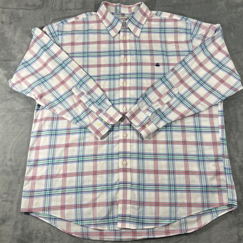 Brooks Brothers 346 Mens XL Plaid Button Down Shirt Long Sleeve Multi Color Logo - Picture 2 of 7